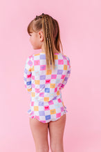 Load image into Gallery viewer, Confetti Check Bows | RASHGUARD ONE-PIECE