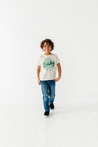 Checkered Lucky Shamrock | Cream Tee