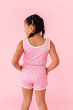 Load image into Gallery viewer, Bubblegum Wave Check | TERRY TANK ROMPER