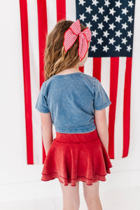 NAVY ‘USA’ Check | Girls Tie-Front Shirt