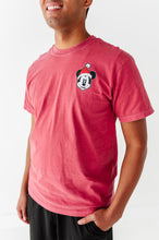 Load image into Gallery viewer, Green Outline Santa Mickey | ADULT RED Full Length TEE