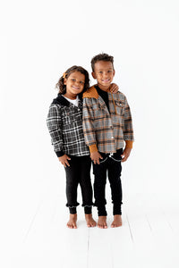 GREY + RUST PLAID | Kids Flannel Shacket
