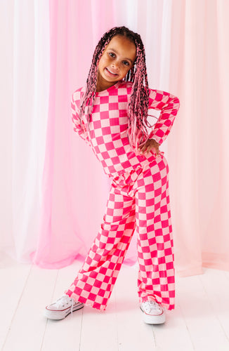 Hot Pink Check | Wide Leg Ribbed SET