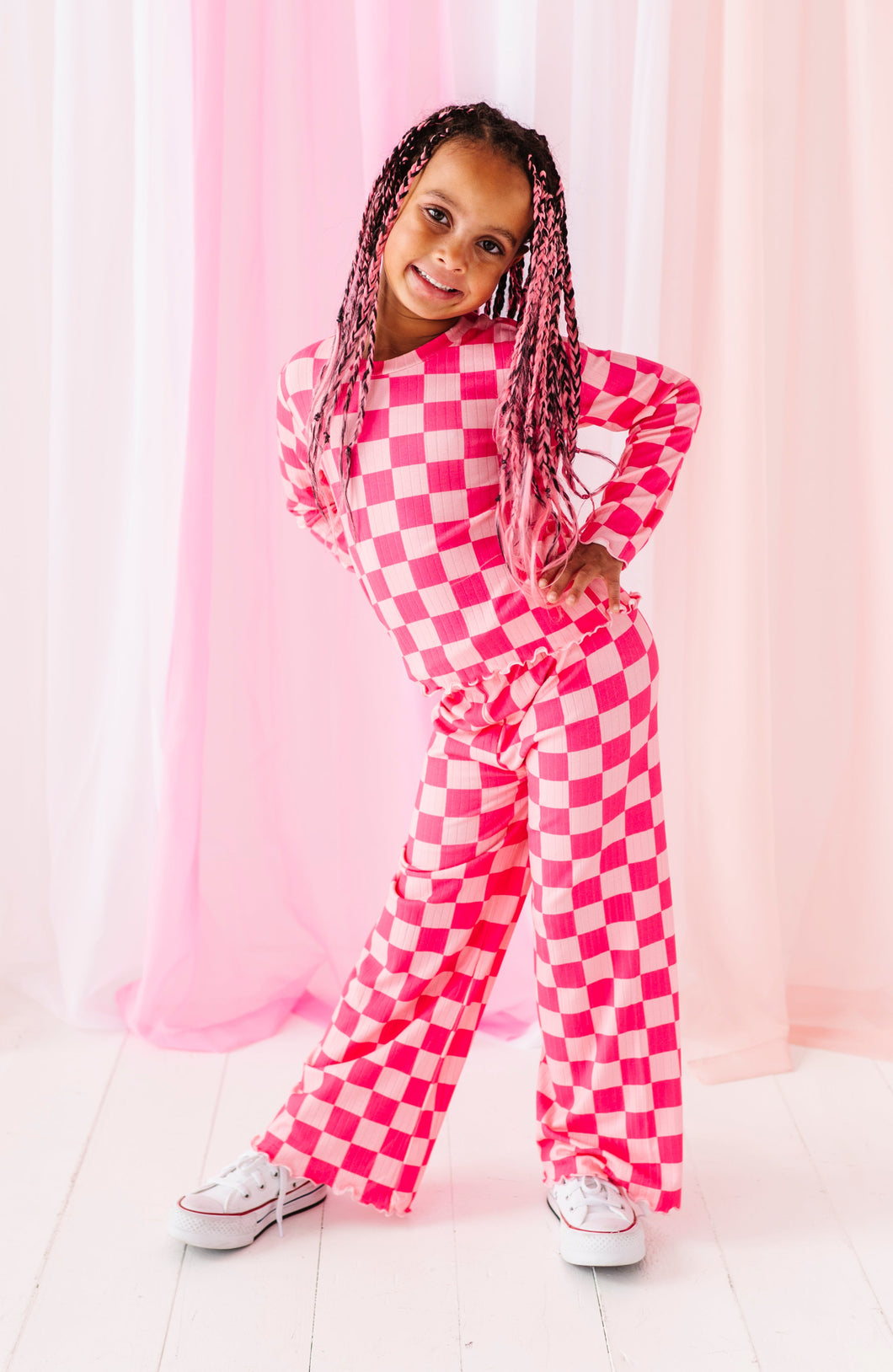 Hot Pink Check | Wide Leg Ribbed SET