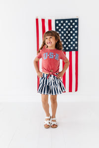 RED ‘USA’ Check | Girls Tie-Front Shirt