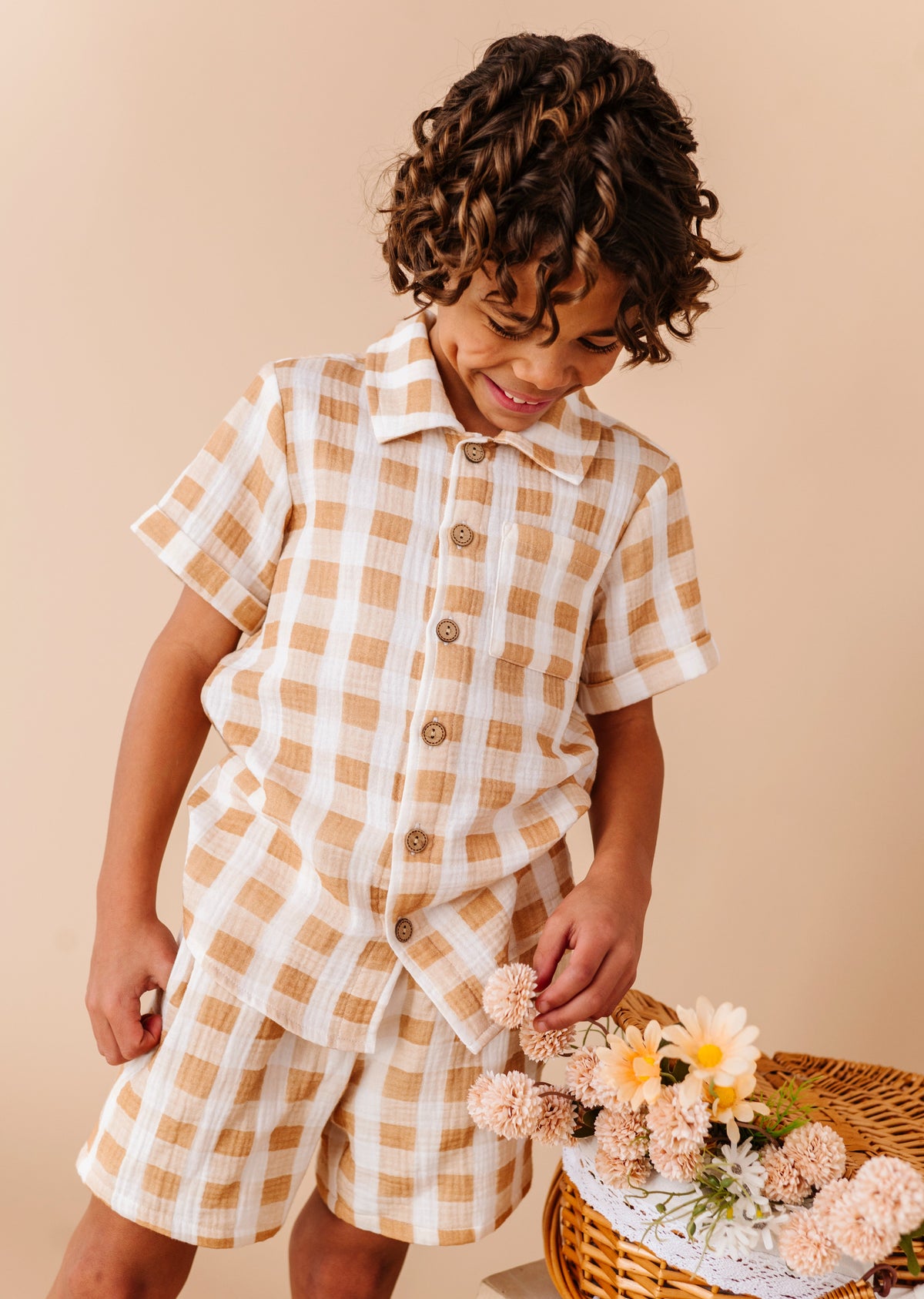 Honey Gingham | BOYS LINEN SET