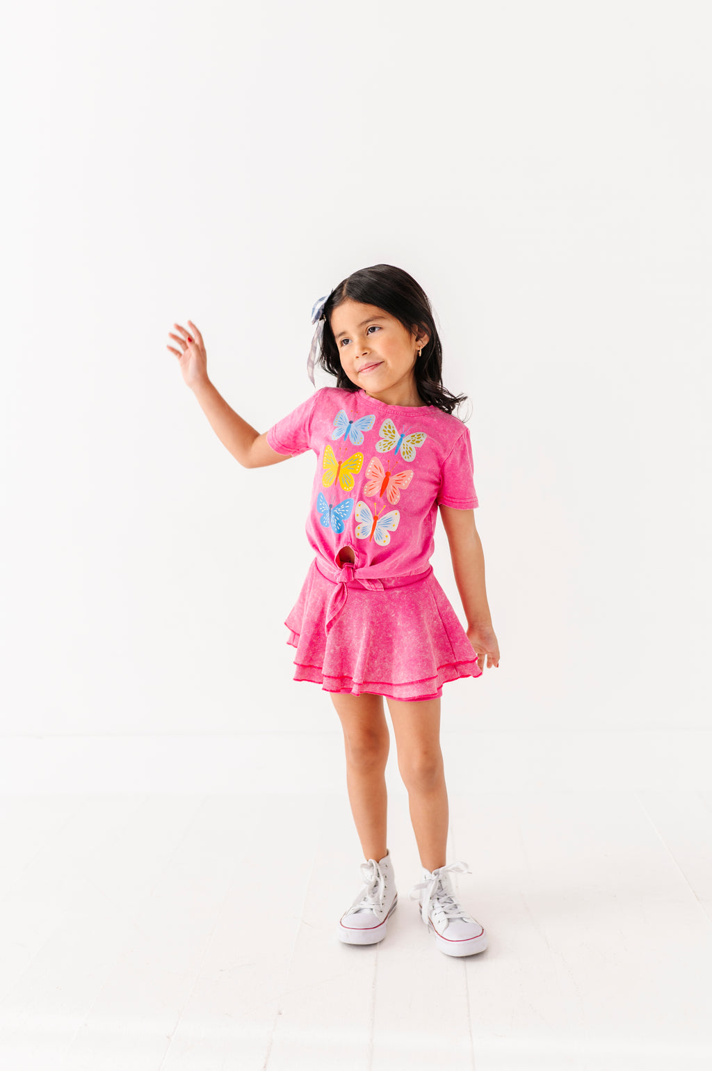 Butterflies | Pink Vintage Front-Tie Tee