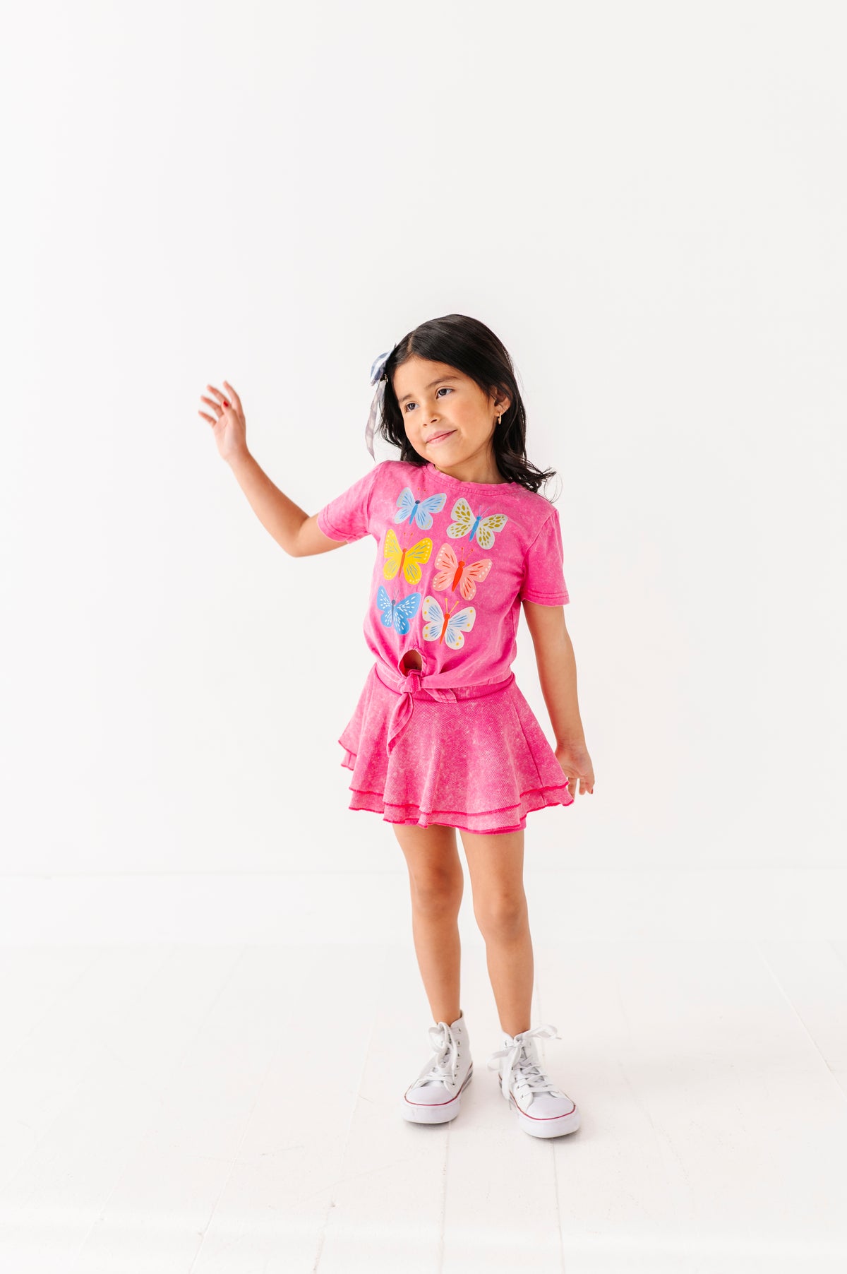 Butterflies | Pink Vintage Front-Tie Tee