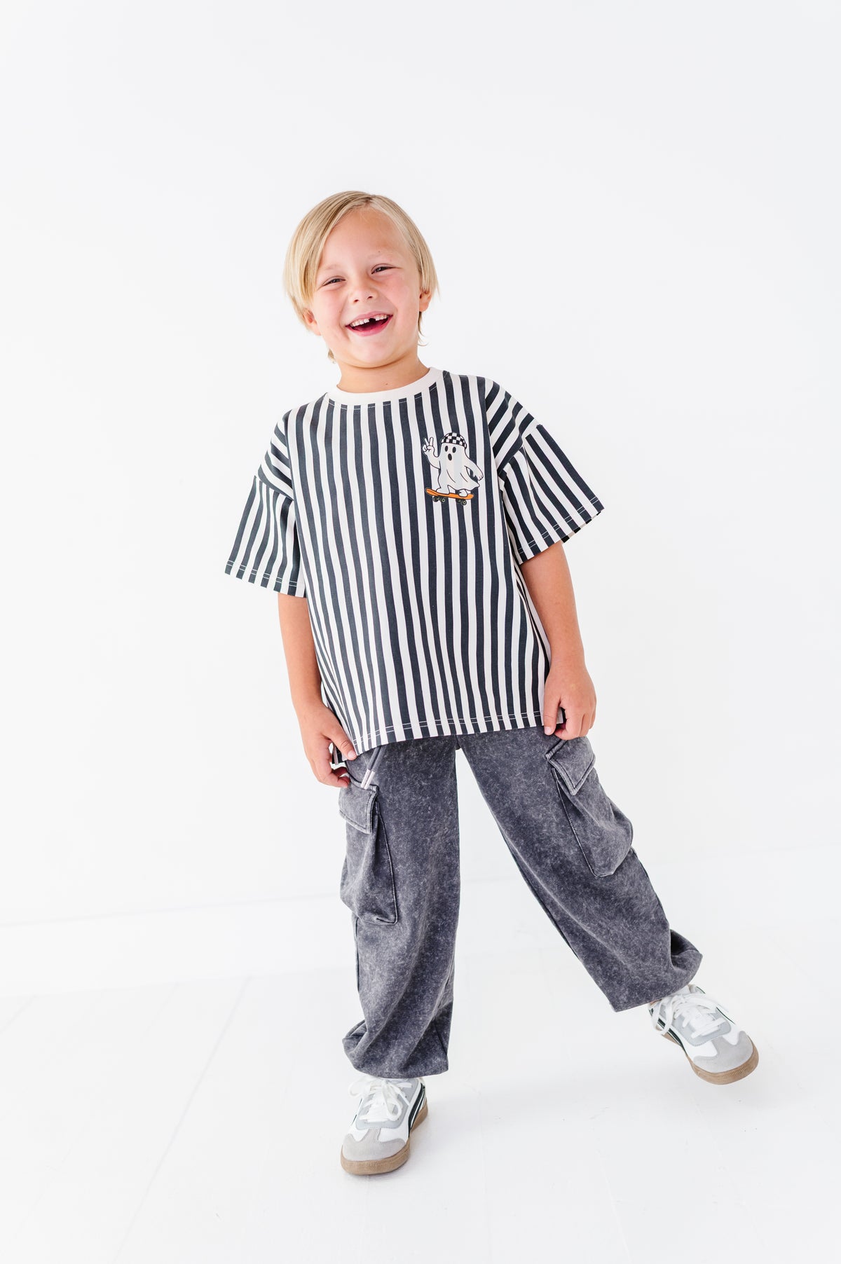 Peace-Out Ghost | Stripes Boxy Tee