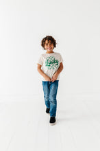 Load image into Gallery viewer, Checkered Lucky Shamrock | Cream Tee