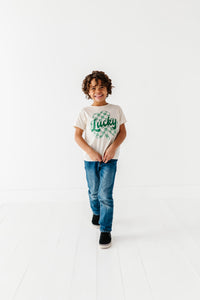 Checkered Lucky Shamrock | Cream Tee