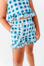 Load image into Gallery viewer, Blue-Bell Gingham | RUFFLE LINEN CROP + SHORTS SET