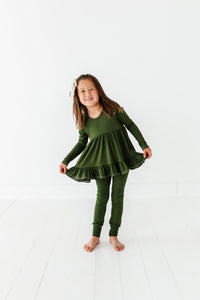 OLIVE RIB | Double Ruffle Peplum