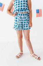 Load image into Gallery viewer, Blue-Bell Gingham | RUFFLE LINEN CROP + SHORTS SET