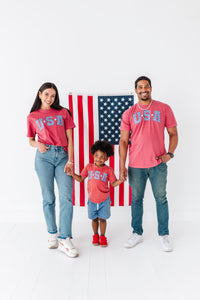 Adult Unisex RED ‘USA’ Check Tee