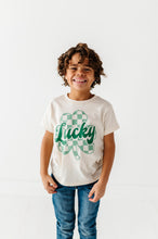 Load image into Gallery viewer, Checkered Lucky Shamrock | Cream Tee