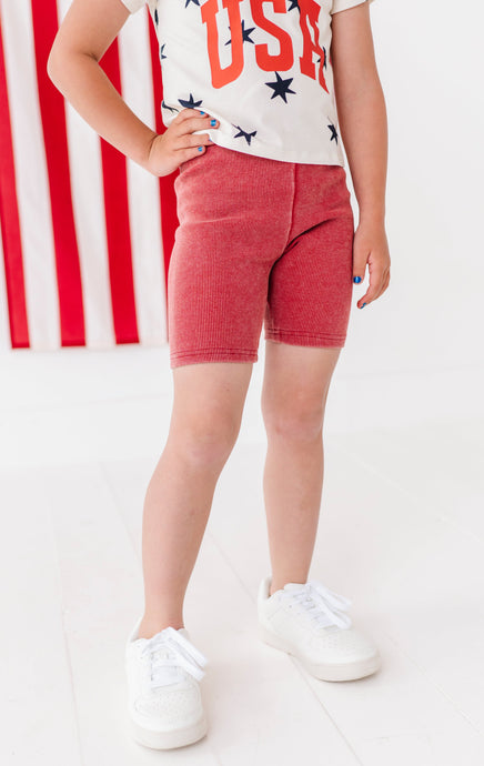 Red RIBBED | Biker Shorts