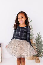 Black Plaid | CROP Bow Back Long Sleeve Top