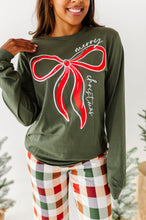 Load image into Gallery viewer, RED BOW (GREEN SHIRT) | Adult Long Sleeve Tee
