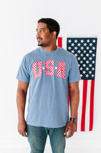 Load image into Gallery viewer, Adult Unisex NAVY ‘USA’ Check Tee