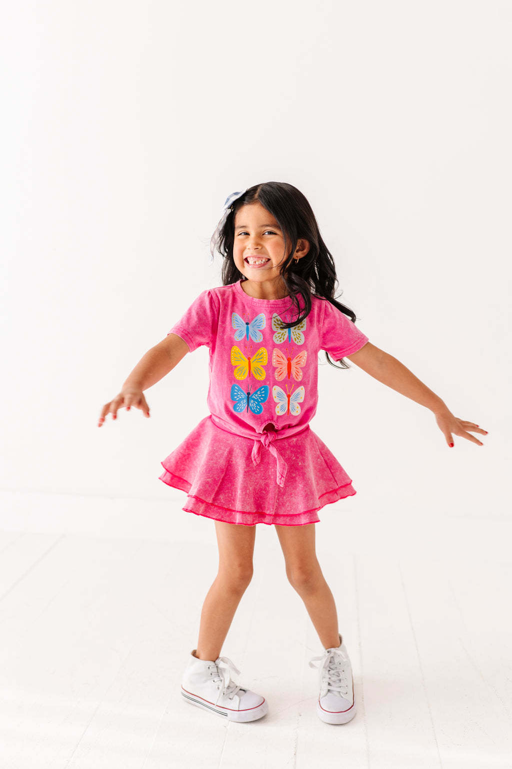 Butterflies | Pink Vintage Front-Tie Tee
