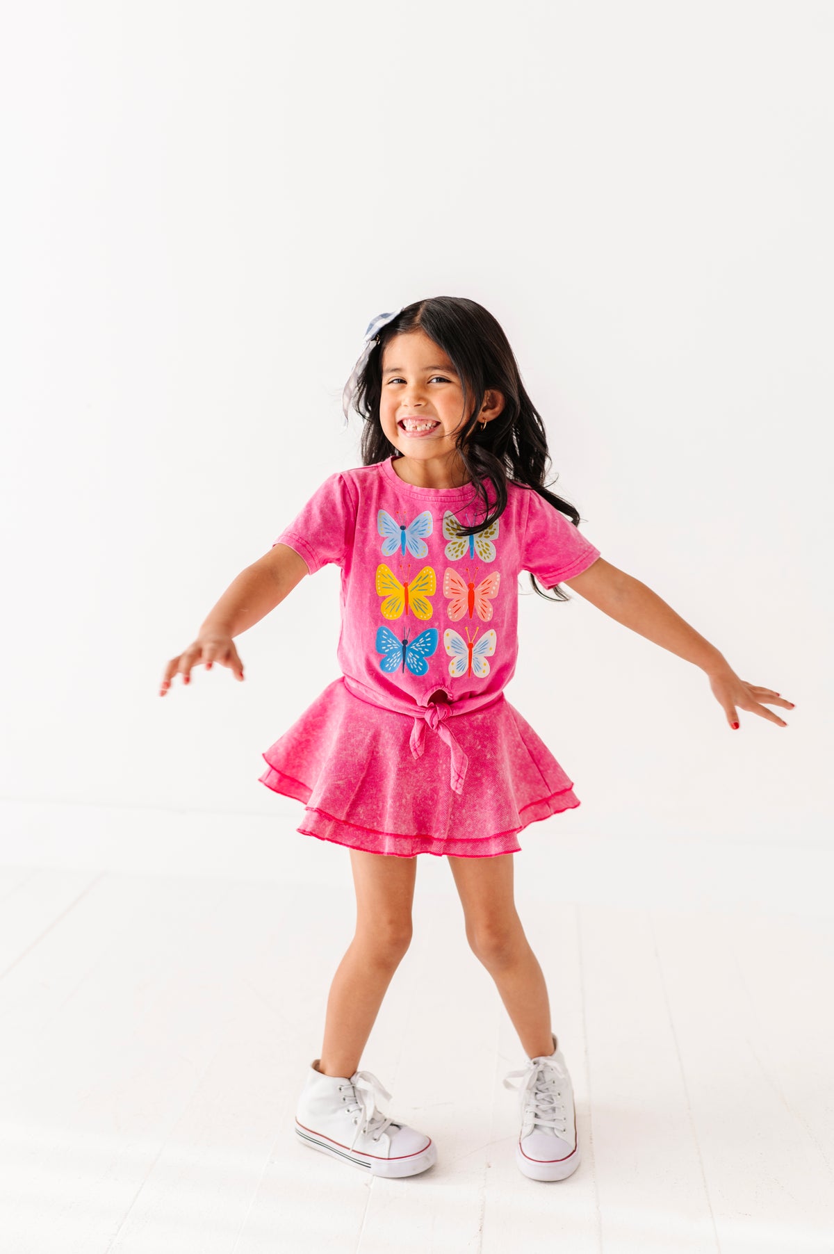 Butterflies | Pink Vintage Front-Tie Tee