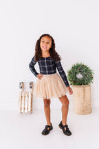 Black Plaid | CROP Bow Back Long Sleeve Top