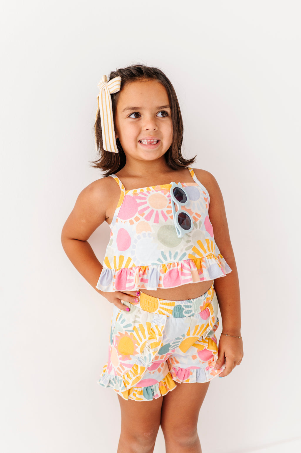 Retro Sunshine | Ruffle Linen Crop Tank + Shorts SET