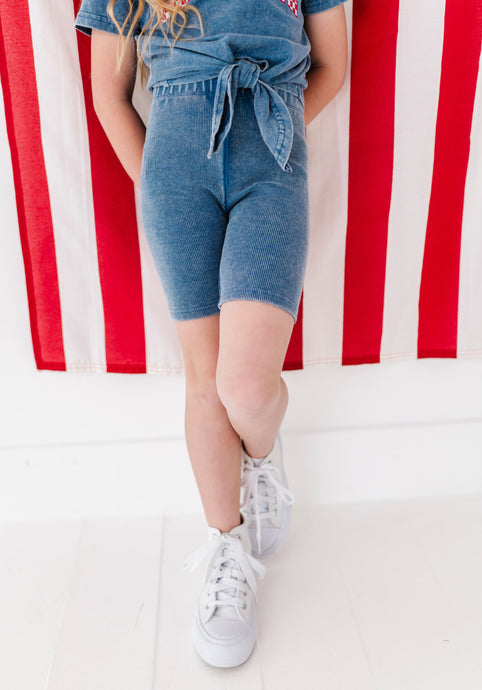 Navy RIBBED | Biker Shorts