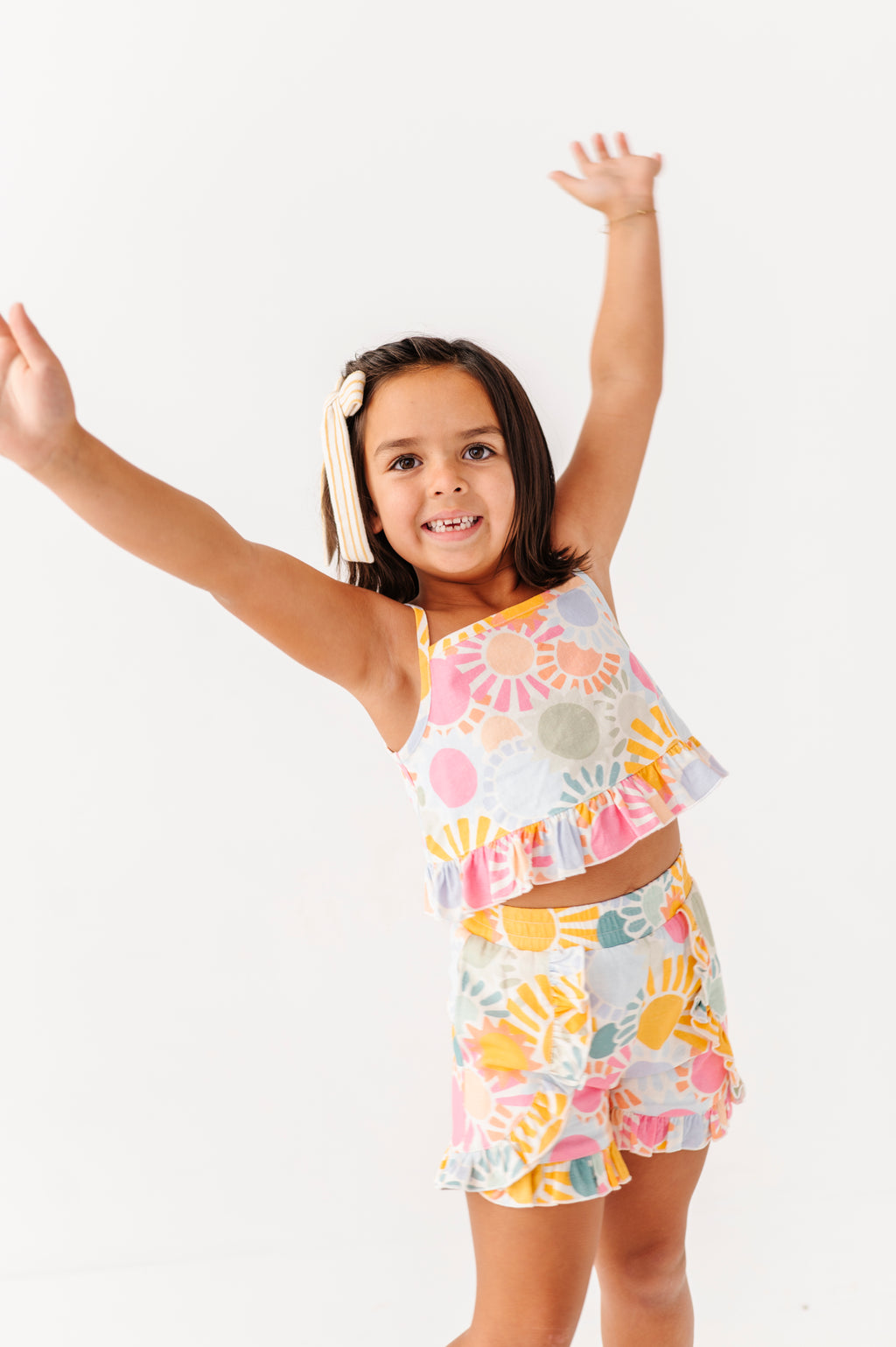 Retro Sunshine | Ruffle Linen Crop Tank + Shorts SET