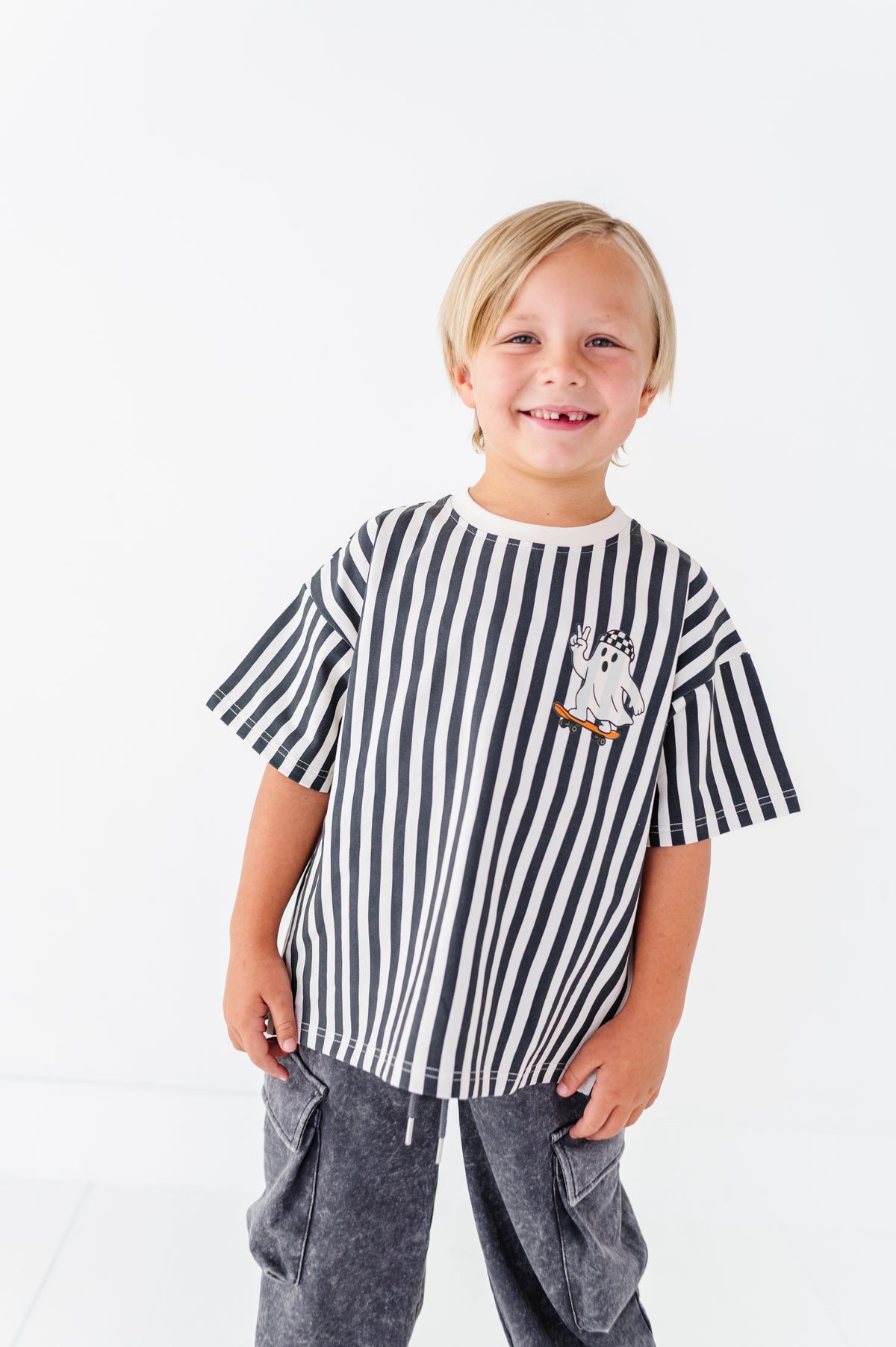 Peace-Out Ghost | Stripes Boxy Tee