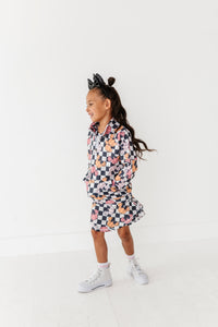 Checkered Minnie Pumpkins | KIDS 1/4th Zip Up