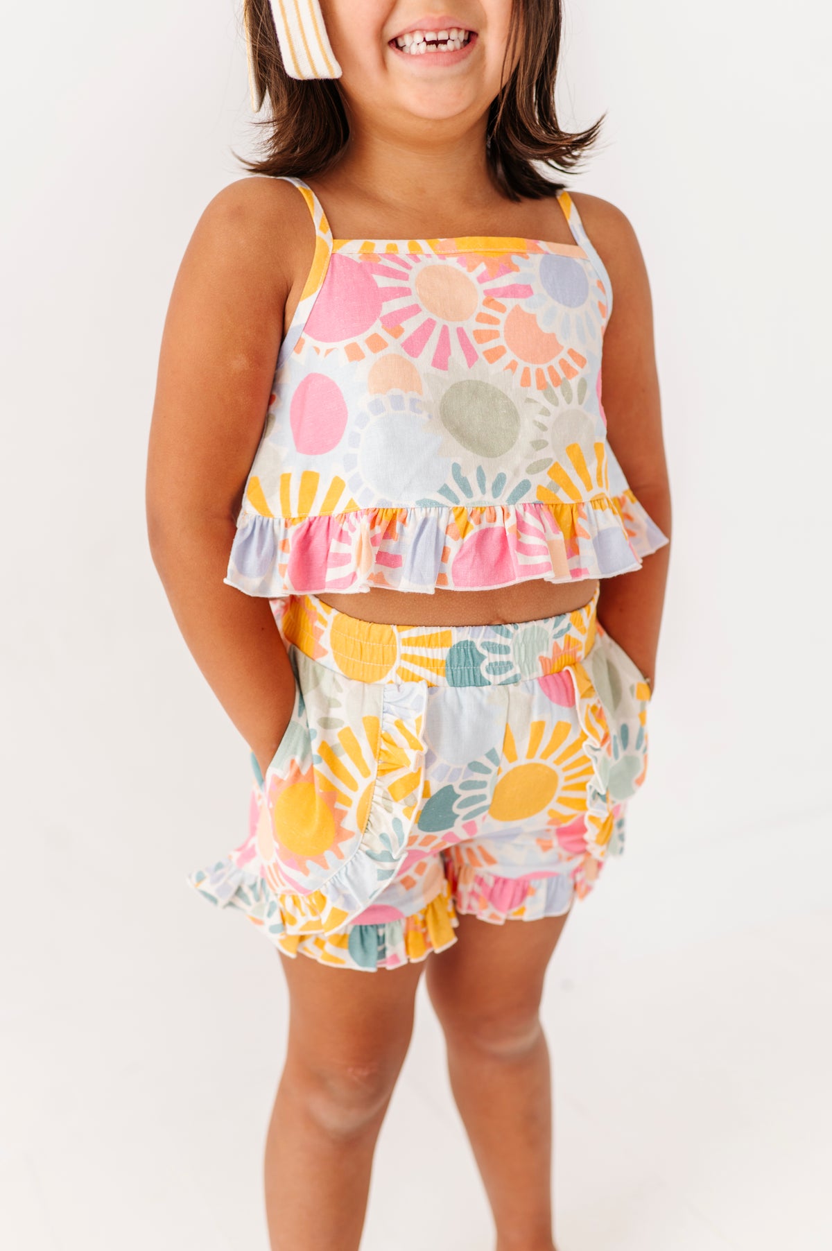 Retro Sunshine | Ruffle Linen Crop Tank + Shorts SET