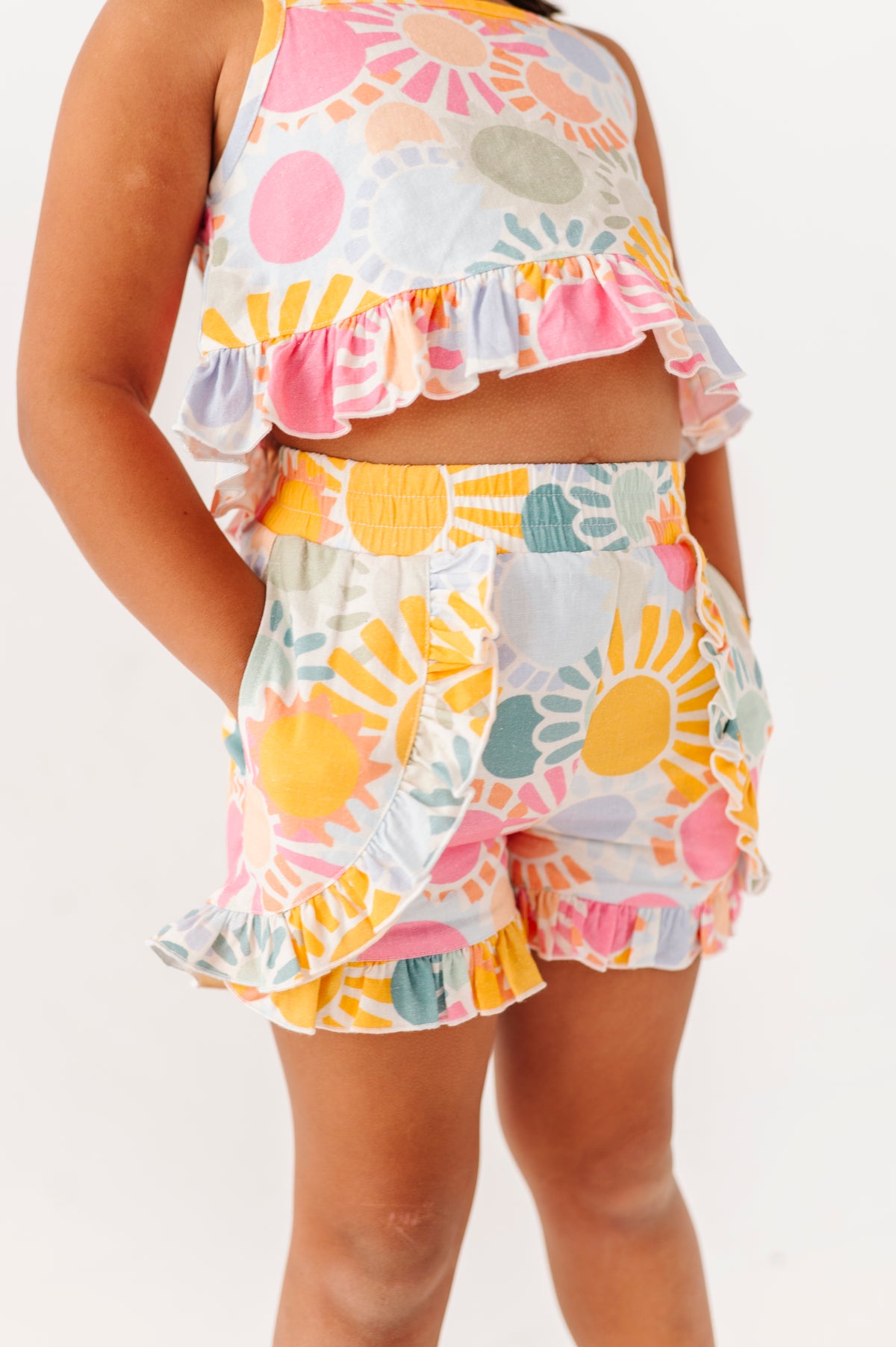 Retro Sunshine | Ruffle Linen Crop Tank + Shorts SET
