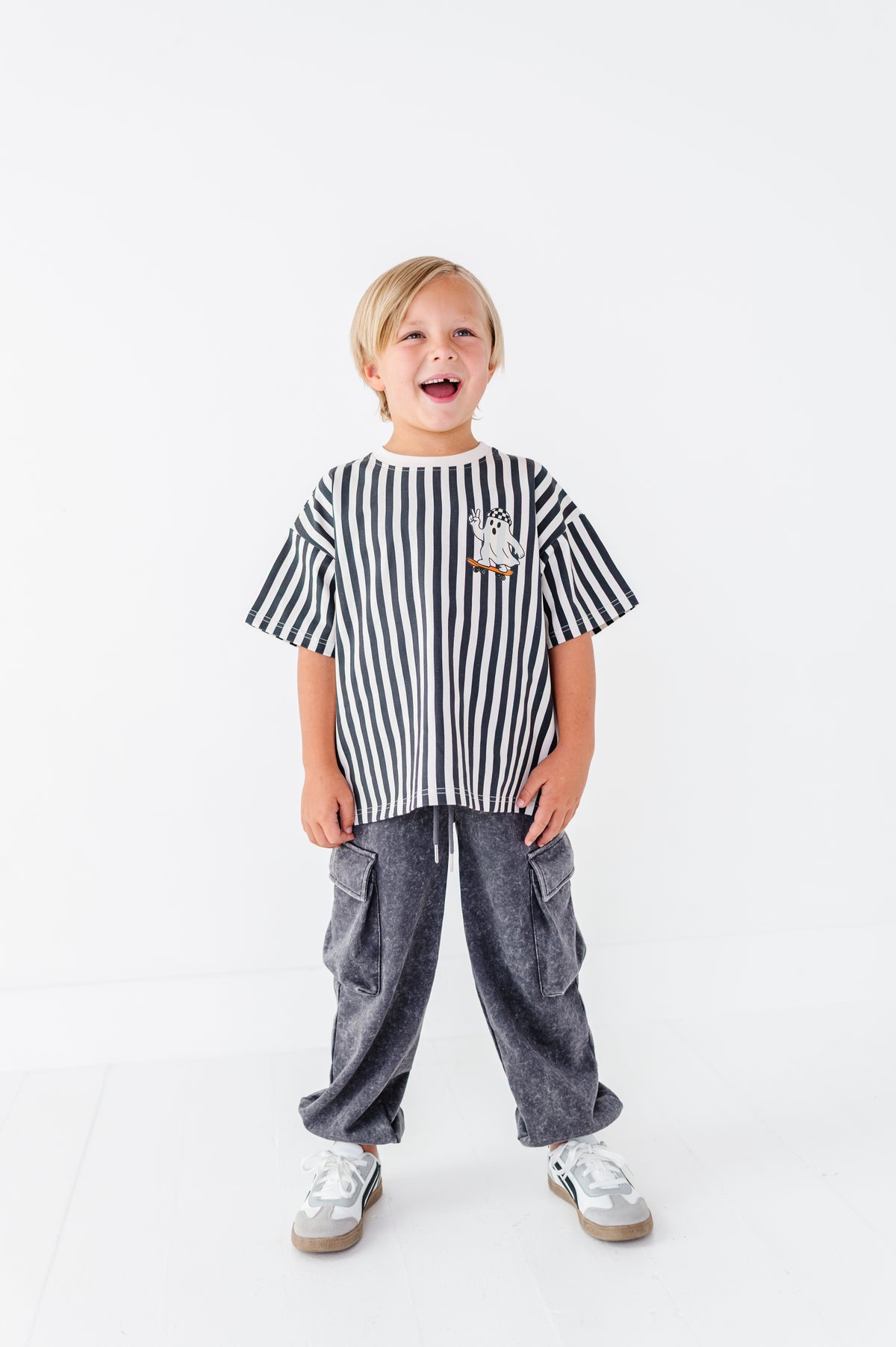 Peace-Out Ghost | Stripes Boxy Tee