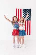 Load image into Gallery viewer, NAVY ‘USA’ Check | Girls Tie-Front Shirt