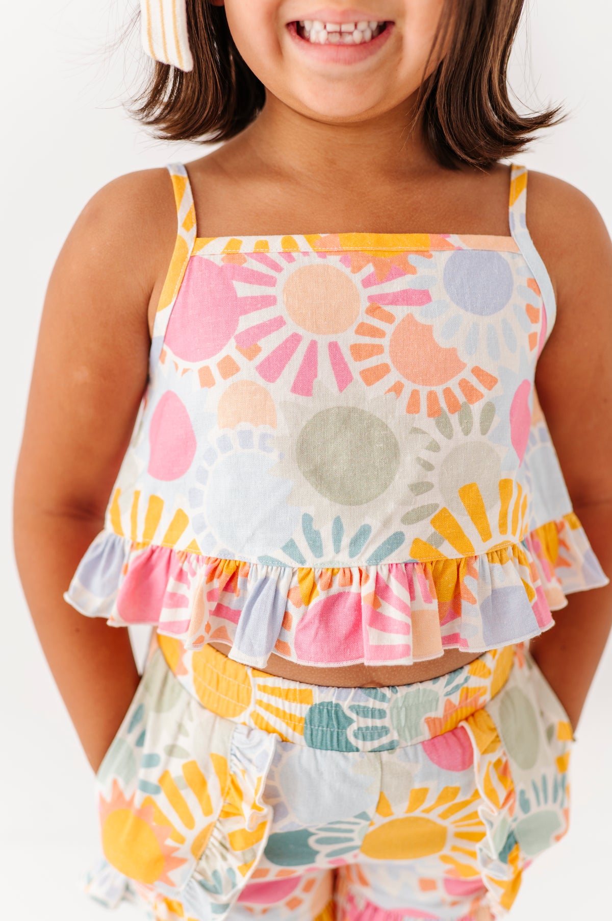 Retro Sunshine | Ruffle Linen Crop Tank + Shorts SET