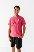 Load image into Gallery viewer, Green Outline Santa Mickey | ADULT RED Full Length TEE