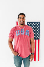 Load image into Gallery viewer, Adult Unisex RED ‘USA’ Check Tee
