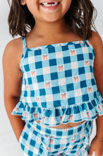 Load image into Gallery viewer, Blue-Bell Gingham | RUFFLE LINEN CROP + SHORTS SET