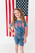 Load image into Gallery viewer, NAVY ‘USA’ Check | Girls Tie-Front Shirt