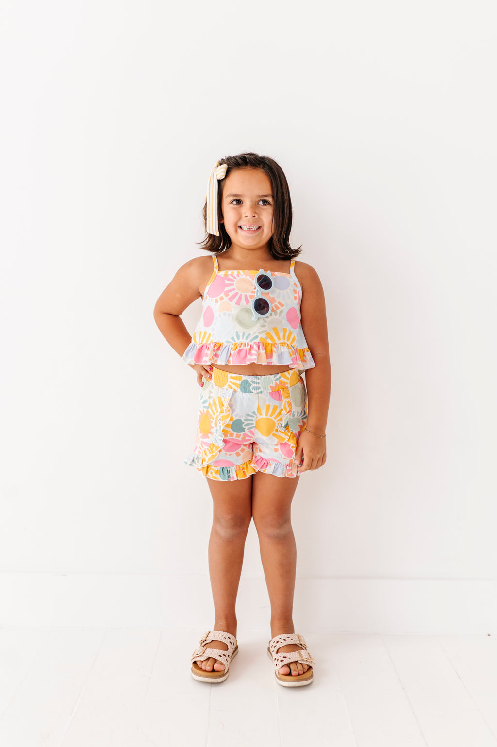 Retro Sunshine | Ruffle Linen Crop Tank + Shorts SET