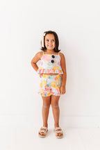 Retro Sunshine | Ruffle Linen Crop Tank + Shorts SET