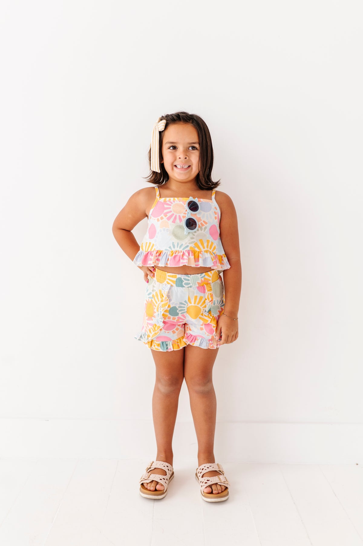 Retro Sunshine | Ruffle Linen Crop Tank + Shorts SET