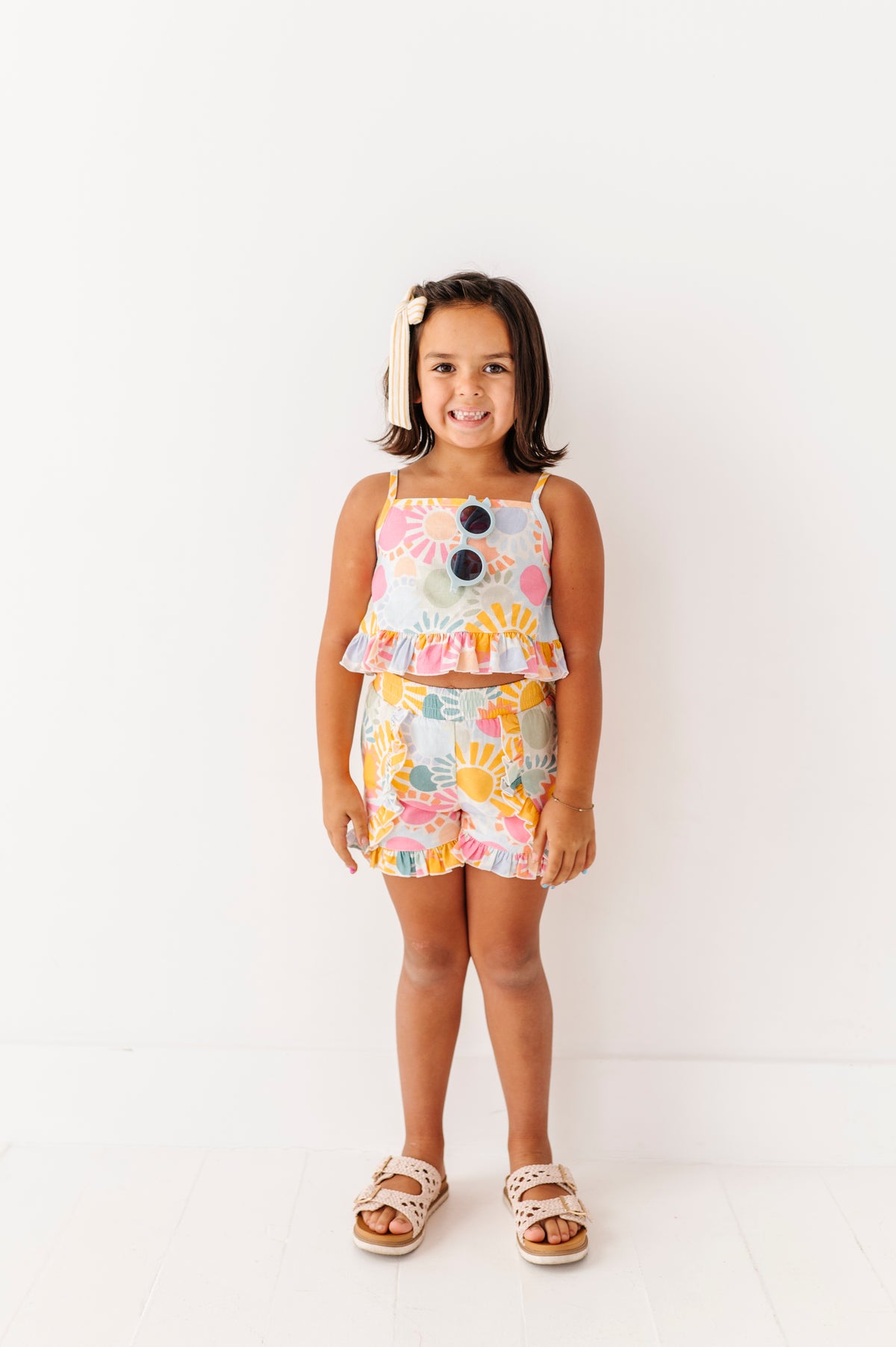 Retro Sunshine | Ruffle Linen Crop Tank + Shorts SET