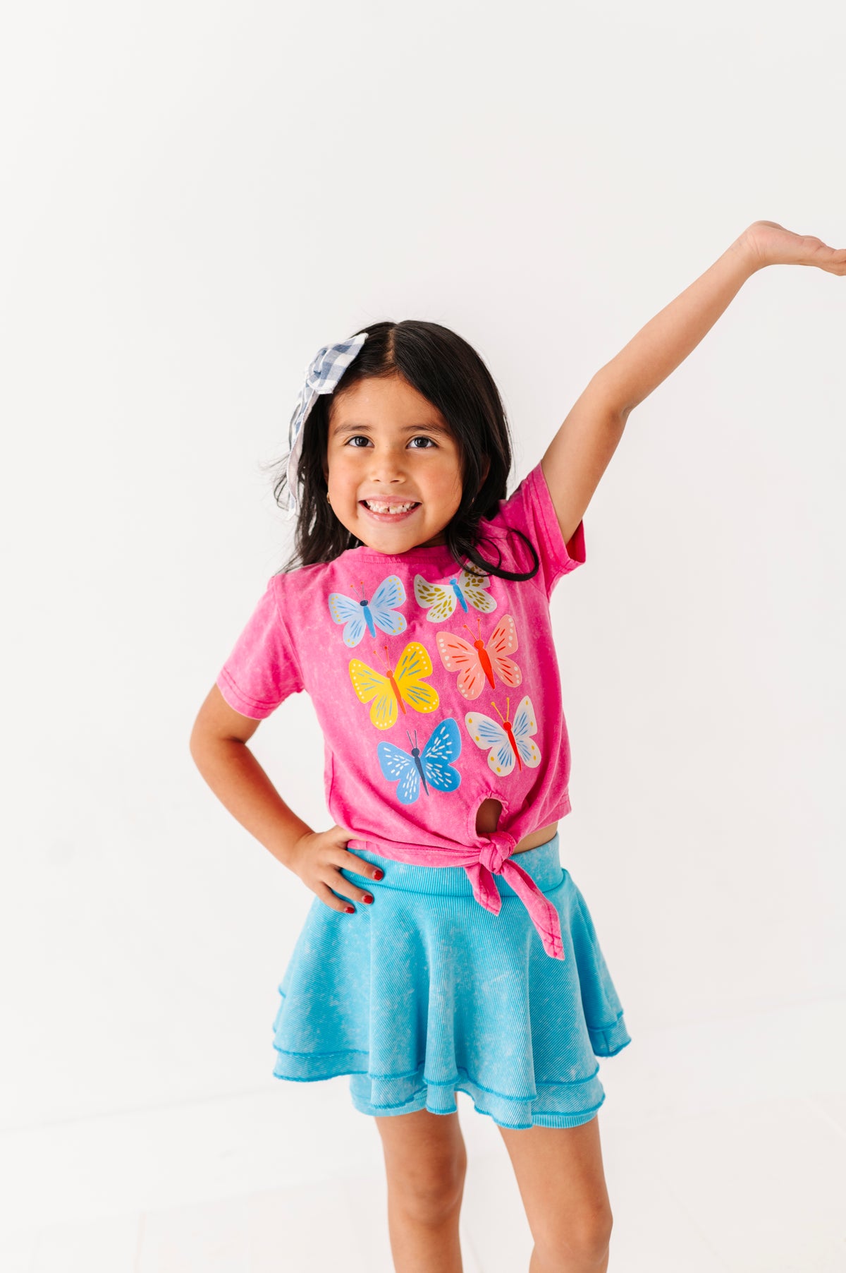 Butterflies | Pink Vintage Front-Tie Tee