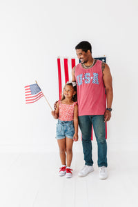 Men’s RED ‘USA’ Check Tank