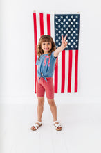 Load image into Gallery viewer, RED Stripe Bow (navy shirt) | Girls Tie-Front Shirt