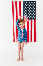 Load image into Gallery viewer, Navy Stars + Stripes | ONE-PIECE RASHGUARD