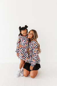 Checkered Minnie Pumpkins | KIDS 1/4th Zip Up